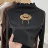 Camiseta de Manga Larga de Cuello Alto para Niña Estilosa Ropa de Otoño/Invierno Infantil De Rong Capa Base Cálida Top Versátil con Volantes