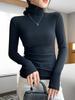 Camisa de cuello medio alto para mujer, nueva primavera y otoño invierno 2025, con forro polar, manga larga, ajustada, de punto fino, negra