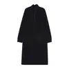 Vestido Jersey Largo Estilo Coreano por Encima de la Rodilla con Solapa Holgado Otoño e Invierno para Mujer Tejido Media Cremallera Vestido Base para Llevar Debajo Exportación