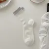 Calcetines lisos de color sólido para mujer, estilo coreano, calcetines de media pantorrilla con bloques de color de moda, calcetines finos de media pantorrilla calados para primavera y verano, calcetines de algodón