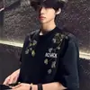 Camiseta Unisex de Manga Corta con Bordado Floral de Peso Pesado, Estilo Americano, Marca de Moda de Lujo, Top Holgado de Verano, Moda para Parejas