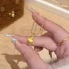 Xiaohongshu Estilo Chinês Novo Tendência Nacional Corrente de Clavícula em Forma de Coração Dourado Escovado Colar Minimalista de Luxo Leve Atacado