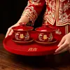 Tazas de Té para Brindis de Boda, Tazas y Cuencos de Pareja Dragón y Fénix, Juego de Cuenco y Palillos de Boda, Juego de Té Rojo para Novios
