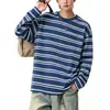 Camiseta de manga larga a rayas con estampado digital, moderna y versátil, un nuevo estilo casual para hombres y mujeres, perfecta para otoño e invierno