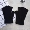 Guantes de ciclismo para adultos unisex de punto de color liso, guantes de medio dedo, guantes de invierno a prueba de frío y cálidos