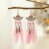 Brincos de Pena Boêmios Europeus e Americanos, Brincos de Franja Estilo Étnico Exagerado Retrô para Feriados, Acessórios de Viagem de Yunnan para Mulheres