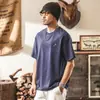 Camiseta Retro Americana de Manga Corta para Hombre, Tendencia de Verano Marca Bordado Perrito Casual 230g Peso Pesado Holgada Blanca Superior para Hombre
