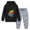 Primavera e Outono 2023 novas roupas infantis transfronteiriças calças de suéter com capuz infantil terno de manga comprida de algodão para bebê de duas peças