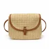Bolso Pequeño Cuadrado Cruzado de Bloques de Color de Moda, Bolso Único Elegante Tejido de Paja, Bolso Tejido Simple con Solapa Estilo Coreano para Mujer
