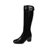 5CM~2026 Nova coleção outono/inverno europeia e americana: botas de montaria femininas, de cano alto até o joelho ou acima do joelho, com bico quadrado e salto grosso, de corte justo