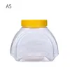 Frasco sellado de plástico PET de fábrica, plástico personalizado, fruta seca, tapa portátil, logotipo impreso, botella de miel, botella de boca ancha