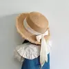 Sombrero de Paja para Niños, Sombrero de Protección Solar para Niñas, Sombrero para el Sol, Sombrero de Playa de Copa Plana para Viajes al Aire Libre en Verano, Sombrero de Sol para Bebé Niña