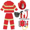 Disfraces de Bombero para Niños Disfraces Profesionales de Juego de Rol Ropa para Espectáculos de Fuego Halloween Manga Larga Rojo y Azul Venta al por Mayor