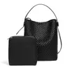 Bolsa Nueva de Mujer Transfronteriza Primavera 2025 Piel Suave Completamente Tejida a Mano Gran Capacidad Bolso Cubo Vintage Bolso Cruzado