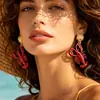 Pendientes de Langosta Estilo Vacaciones de Verano en la Playa Transfronterizos, Pendientes de Cangrejo Versátiles Estilo Bohemio Personalizados y Exagerados para Mujer