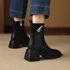 Botines gruesos de punta cuadrada para mujer, nuevo estilo otoño e invierno, botas de montar con cremallera y tacón grueso de 5 cm, botas de moda versátiles y elegantes para otoño e invierno