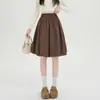 Falda midi de línea A en forma de tulipán color marrón para mujer, principios de otoño 2026, de cintura alta, estiliza la figura, cintura elástica, versátil para ir al trabajo
