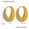 Brincos Oumika de Círculo com Zircônia Colorida Turquesa Azul Brilhante Brincos Elegantes Brincos para o Dia a Dia Aço Inoxidável Banhado a Ouro 18K