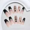 Negro Brillante Diamante Corazón Francés Estrella Explosión Longitud Media Uñas de Ballet Dulce y Genial Moda Estilo Ins Europeo y Americano Uñas Portátiles 24 Piezas