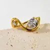 Anillo J123 de Acero Inoxidable con Zirconia de Gota de Agua y Zirconia Redonda, Doble Anillo para Mujer con Líneas Geométricas Curvas, Nuevo Diseño Transfronterizo