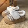 Pantuflas de Algodón de Nuevo Estilo para Mujer, Otoño e Invierno Cálidas a Cuadros Retro para Interior del Hogar con Suela Gruesa, Felpa, Exterior, Zapatos de Algodón