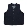 Chaleco de Trabajo Desirabelt Retro Multibolsillos Mezclilla Cruda para Hombre Cuello en V Chaqueta de Mezclilla Dc146