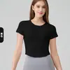 Snu Top Fitness Fino Feminino Verão Roupa de Yoga Camiseta Esportiva Justa Secagem Rápida Respirável Corrida Lulu Yoga Manga Curta
