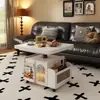 Carrinho de mesa de café dobrável de altura ajustável em madeira maciça para espaços pequenos, mesa multifuncional para sofá de sala de estar em estilo chinês vintage e moderno