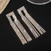 Novo Design Moderno Brincos Quadrados com Franja e Strass Corrente de Garra para Noiva Brincos de Diamante Fabricante Ponto de Venda Atacado E809