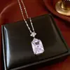 Colar Pingente Corrente Quadrado Zircônia Super Brilhante Gota d'Água, Corrente de Clavícula Fashion e Simples, Luxo Leve, Sensação de Alta Qualidade, Acessório Versátil