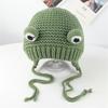 Ins Cartoon Sapo Verde Olhos Grandes Pulôver Boné Infantil Bonito Celebridade da Internet Mesmo Estilo Chapéu de Lã Adereços de Tiro