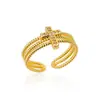 Anillo Abierto de Cruz Micro-Pavimentado con Circonita Transfronterizo Europeo y Americano para Mujer, Moda Personalizada, Anillo Simple de Doble Capa, Joyería al por Mayor