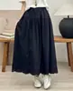 26 Verão Novo Estilo Saia Bordada com Renda para Mulheres, Cintura Elástica, Comprimento Médio, Cor Sólida, Versátil Saia Longa Evasê
