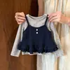 Roupas de outono estilo coreano para crianças: um conjunto de camisola com estampa floral da moda e camiseta de manga comprida para meninas, perfeito para usar em camadas e criar um look fofo