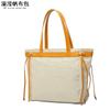 Bolso de mano informal para mujer, bandolera de lona impermeable con primera capa de piel auténtica, bolso de hombro de color liso, rebosante