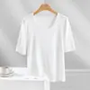 Camiseta de verão elegante de alta qualidade estilo coreano, com cinco mangas, gola redonda, nova, para mulheres, casual e confortável