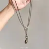 [Mu Die] Colar com Borboleta de Madeira Zen e Pingente de Franja para Mulheres, Novo Estilo Étnico Chinoiserie, Corrente Longa para Suéter