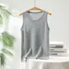 Colete de Malha 100% Caxemira Pura com Gola Redonda e Bainha para Mulheres Outono e Inverno Novo Cor Pura Alças
