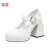 LiuFu En Stock Deseo Comercio Exterior Nueva Moda Europea y Americana Talla Grande Tacón Grueso Punta Cuadrada Hebilla Zapatos de Moda para Mujer