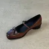 Zapatos Mary Jane Cuadrados con Lazo para Mujer, Otoño 2026, Correa Única Negra, Tacón Grueso, Zapatos Bajos para el Trabajo para Mujer