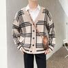Cárdigan de punto a cuadros para hombre, abrigo de otoño e invierno, moda elegante, suelto, cuello en V, prenda exterior, suéter de punto Ins