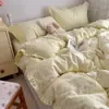 Juego de ropa de cama de cuatro piezas estilo coreano INS con lunares, borde de volantes de algodón puro, juego de tres piezas de doble capa de gasa de algodón para dormitorio de estudiante, Clase A