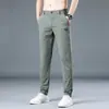 Calça Casual Masculina Fina para o Verão de 2026 Cintura Elástica de Seda Gelada Perna Reta Solta Calça Longa Elástica Calça Respirável de Secagem Rápida
