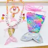 Conjunto de Collar y Pulsera para Niñas Princesa Sirena Cola de Pez Grande Cadena de Perlas Accesorios de Ropa para Niñas Joyería