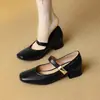 2025 Novos Sapatos Femininos de Primavera e Outono Tira de Viagem Salto Médio Grosso Sapatos de Salto Único Sapatos Mary Jane Tamanho 32-43 Desejo Sapatos de Comércio Exterior