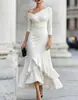 Estilo Europeo y Americano 2026 Otoño Comercio Exterior Nuevo Vestido Elegante Ajustado de Manga Larga con Cuello en V Hombros Descubiertos Fruncido y Volantes para Mujer