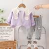 Colar de boneca para meninas terno de outono 2024 outono novo bebê moda roupas fofas conjunto de três peças da menina moda