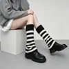 Perneiras Personalizadas para Mulheres Meias Largas de Lã Listrada para Pernas Coberturas para Pernas JK Japonês Millennial Garota Picante Meias Flare para Panturrilha