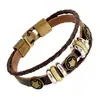 Pulsera europea y americana de exportación de comercio exterior punk nueva hebilla cuero genuino joyería aleación vintage estrella de cinco puntas tejida piel de vaca