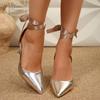 Saltos Altos Nude de Tiras para Mulheres 2025 Novo Verão Sexy Elegante Francês Estilo Deusa Vazados Sedas e Cetins Bico Fino Sapatos